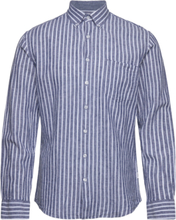 Striped Cotton/Linen Shirt L/S Tops Shirts Casual Navy Lindbergh