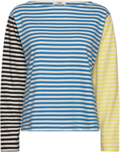 Soft Single Silke Block Tee Ls Tops T-shirts & Tops Long-sleeved Blue Mads Nørgaard