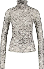 ESPRIT Damen Langarm-Bluse Jersey-Shirt durchsichtig mit Blumen Print 76912911 Schwarz/Weiß