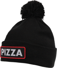 COAL The Vice Beanie schlichte Winter-Mütze gemütliche Bommel-Mütze mit Pizza-Schriftzug 207502 Schwarz