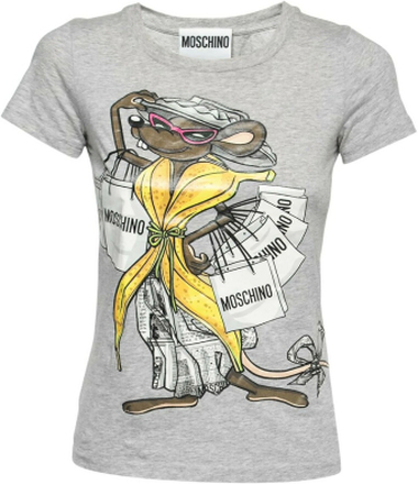 Moschino Couture Gray Shopaholic Mouse Print Cotton T-skjorte