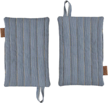 Striped Denim Potholder - Set Of 2 Home Textiles Kitchen Textiles Oven Mitts & Gloves Blue OYOY Living Design