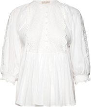 "Cotton Slub Embroidery Blouse Blouses Short-sleeved White By Ti Mo"