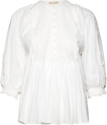 Cotton Slub Embroidery Blouse Designers Blouses Short-sleeved White By Ti Mo