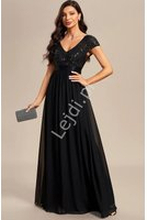 Czarna sukienka wieczorowa z cekinową górą, modna sukienka na wesele, na studniówkę 0150