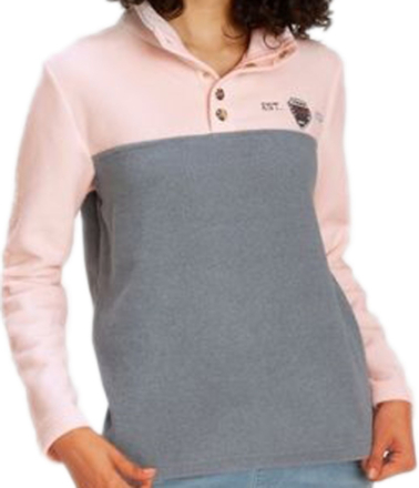 TOM TAILOR Damen Fleece-Sweater Damen-Troyer mit goldenen Druckknöpfen 42337626 Grau/Rosa