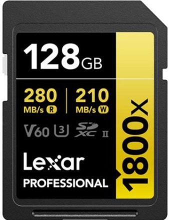 128 GB Lexar Professional 1800x 270MB/s UHS-II U3 V60 SDXC