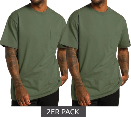 2er Pack Dickies Basic Herren T-Shirt Baumwoll-Shirt Arbeits-Shirt Cool&Dry Grammatur 250 g/m² PKGS407ML Dunkelgrün
