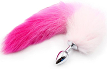 Pink & White Faux Tail With Stainless Plug S Analplug med hale