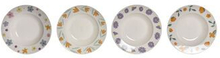 Dyb tallerken DKD Home Decor Porcelæn Hvid Multifarvet (21,5 x 21,5 x 3,5 cm) (4 enheder)