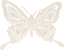 1x stuks decoratie vlinders op clip glitter wit 14 cm