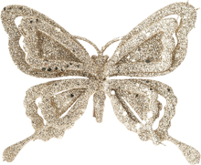 1x stuks decoratie vlinders op clip glitter champagne 14 cm