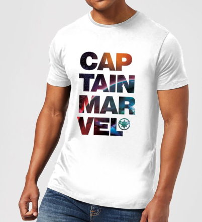 Captain Marvel Space Text Men's T-Shirt - White - 5XL