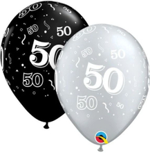 25 stk 50 År Svart og Sølvfarget Jubileums Ballonger 28 cm