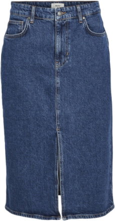 Objellen Midi Denim Skirt Noos Knælang Nederdel Blue Object