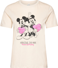 Onlmickey Life Reg S/S Valentine Top Jrs Tops T-shirts & Tops Short-sleeved Cream ONLY