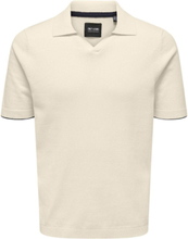 Onsdal Life Reg Ss 14 Resort Polo Knit Tops Knitwear Short Sleeve Knitted Polos Cream ONLY & SONS