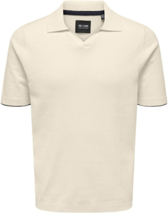 Onsdal Life Reg Ss 14 Resort Polo Knit Tops Knitwear Short Sleeve Knitted Polos Cream ONLY & SONS