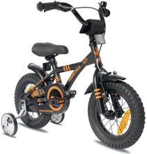 PROMETHEUS BICYCLES ® Børnecykel 12 i sort mat & orange fra 3 år med træningshjul