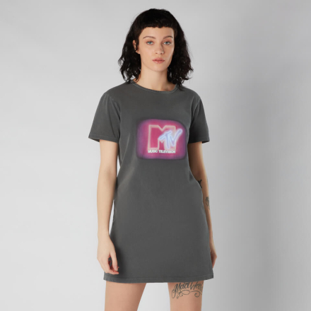 MTV Neon Women's T-Shirt Dress - Black Acid Wash - L - Black Acid Wash