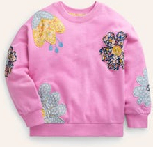 Lockeres Sweatshirt mit Applikationen Mädchen Boden, Kosmos-Rosa Blume
