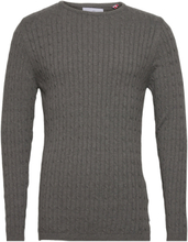 Cable Cotton Knit Tops Knitwear Round Necks Grey Kronstadt