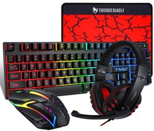T-WOLF TF800 Gaming Keyboard + Mouse + Gaming Headset + Mouse Pad Combo LED Backlit Wired Gamer Bund