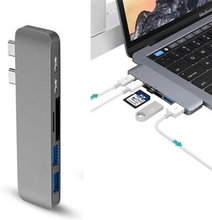 6 i 1 Dual Type-C Hub Adapter SD/TF-kortlæser med 2 PD hurtigopladningsporte 2 USB 3.0-porte til Mac