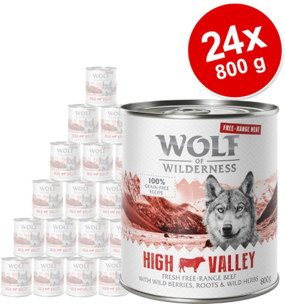 Sparpaket 24 x 800 g Wolf of Wilderness "Freiland-Fleisch" - High Valley - Freiland-Rind