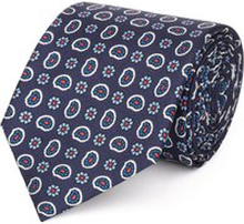 Cravatta su misura, Lanieri, Blu floreale Azzurro in twill di Seta, Quattro Stagioni | Lanieri