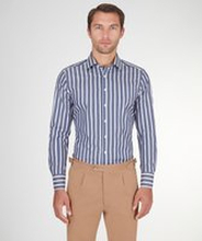 Camicia da uomo su misura, Testa, Blu e Bianca a Righe in Popeline di Cotone, Quattro Stagioni | Lanieri