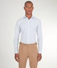 Camicia da uomo su misura, Alfatex, Bianca a righe Azzurre in Popeline di Cotone, Quattro Stagioni | Lanieri