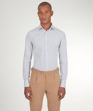 Camicia da uomo su misura, Alfatex, Bianca a righe Blu in Popeline di Cotone, Quattro Stagioni | Lanieri