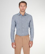 Camicia da uomo su misura, Canclini, Azzurra a Righe in Denim di Cotone, Quattro Stagioni | Lanieri