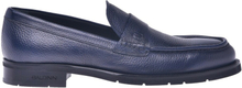 Navy blue tumbled leather loafers