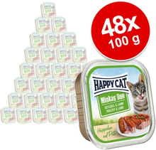 Happy Cat Minkas Duo Häppchen auf Paté Schälchen 48 x 100 g - mit Geflügel & Lachs