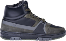 High-top trainers in black and green leather and fabric