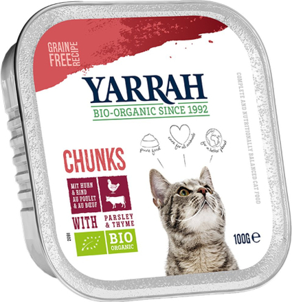 Sparpaket Yarrah Bio 24 x 100 g - Chunks: Bio-Huhn & Bio-Rind mit Bio-Petersilie & Bio-Thymian