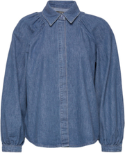 Denim Blouse Tops Shirts Long-sleeved Blue Esprit Collection