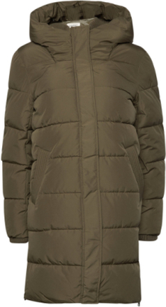Quilted Coat With Rib Knit Details Foret Jakke Khaki Green Esprit Casual