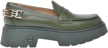Olive green calfskin loafers