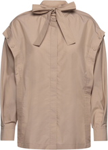 Ls Cotton Poplin Tie-Nk Boxy Shirt Bluse Langermet Beige 3.1 Phillip Lim*Betinget Tilbud