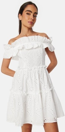 Bubbleroom Occasion Flounce off shoulder dress White XL