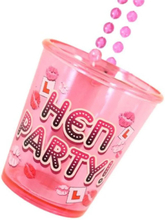 Shotglass m/Neonrosa Perlekjede "Hen Party"