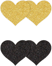 Pretty Pasties Glitter Hearts Black Gold 2 Pair Nipple covers