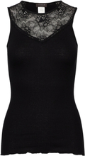 Silk Top Regular W/ Lace Tops T-shirts & Tops Sleeveless Black Rosemunde