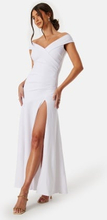 Goddiva Bardot Pleat Maxi Split Dress White XXS (UK6)