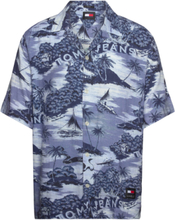 "Tjm Ao Hawaiian Camp Shirt Ext Kortærmet Skjorte Blue Tommy Jeans"