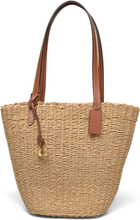 Small Straw Tote Designers Shoppers Beige Coach