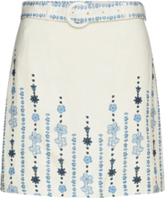 Summer Belted Linen Blend Mini Skirt Designers Short Cream Malina